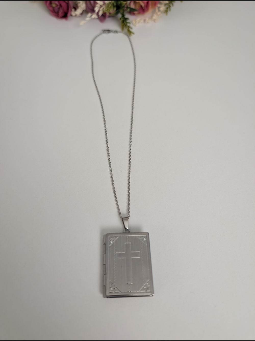Silver Color Cross Book Locket Necklace with Cross Pendant Fashion Jewelry